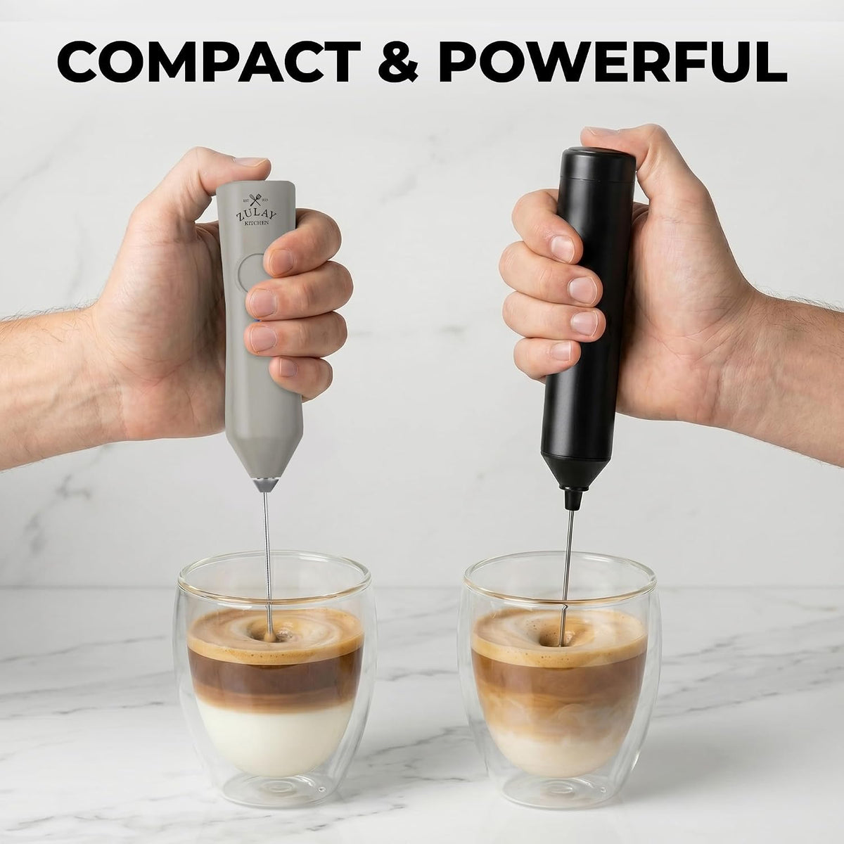 Zulay Kitchen Rechargeable Milk Frother Handheld - Frother Wand, Drink Mixer, Electric Whisk Frother, for Cappuccinos, Matcha & Protein Powder - Dynamic 3 Whisk, 3 Speed 500mAh Black - Colors B