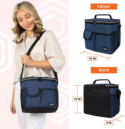 opux Insulated Lunch Bag for Men Women, Leakproof Black Lunch Box for Work, Portable Soft Lunch Cooler Bag with Shoulder Strap, Adult Lunchbox Lunch Pail for Kid Boy Girl School, 14 Can/8L