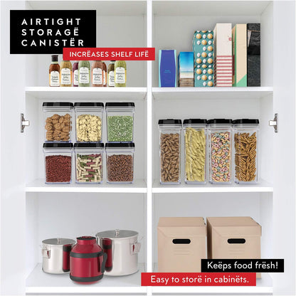 DWËLLZA KITCHEN Large Airtight Food Storage Containers - Clear Plastic Bulk Food Pantry & Kitchen Storage Containers for Flour, Sugar and Baking Supplies 4 Pcs. BPA-Free, Keeps Fresh & Dry (Black)