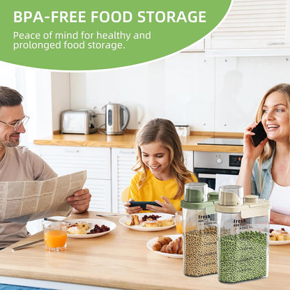 Airtight Rice Storage Container,with Pour Spout & Measuring Cup, BPA-Free - Transparent Dry Food Canister for Cereal, Flour, Pet Food, Oatmeal, Pantry Storage (Light Grass Green, 1600ml)
