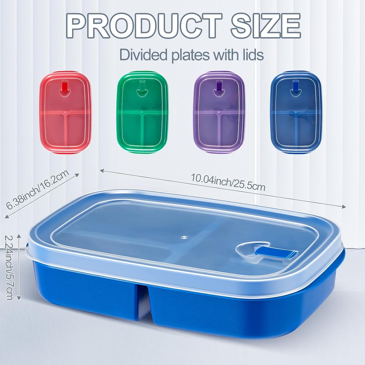 Hushee 4 Pcs Microwave Food Storage Tray Containers with Ventilation Lids 3 Compartment Divided Plates Portion Plate Fits Microwave Fridge(Rectangle,Mixed Colors,10.04 x 6.38 x 2.24 Inch)