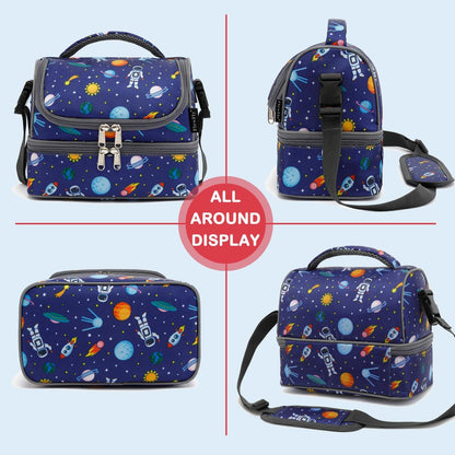 FlowFly Kids Double Decker Cooler Insulated Lunch Bag Large Tote for Boys, Girls, Men, Women, With Adjustable Strap, Unicorn