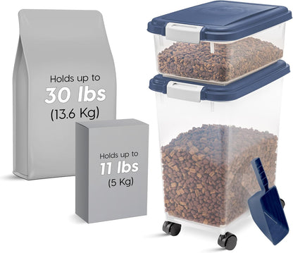 IRIS USA Dog Food Storage Container 30 lb + 11lb Airtight Combo, Stackable Pet Food Storage Bin with Wheels for Cat Dog Food, BPA Free, Made in USA, Black