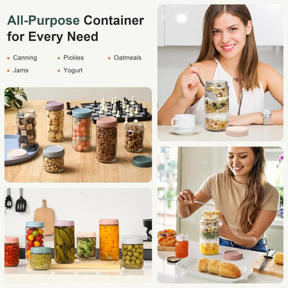 NETANY 6-pack 10oz Glass jars with Airtight Lids, Overnight Oats Containers with Lids, Wide mouth Mason Salad jars, Glass Food Storage Containers for Snacks Yogurt Spice Sugar