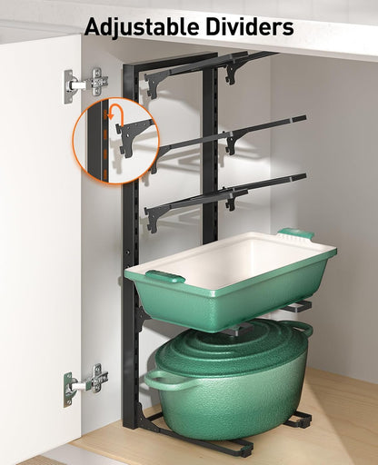 ORDORA Pots and Pans Organizer Under Cabinet 16.6", 8-Tier Adjustable Rack