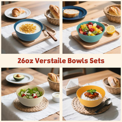Wrova Wheat Straw Bowls for Kitchen set of 6,Anti-Scald Thick Soup Bowls 40oz,Microwave and Dishwasher Safe Bowl Sets, Unbreakable Cereal Bowl Sets. Vibrant Series
