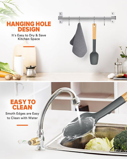 Badiano Silicone Spoon Spatula, Nonstick Rubber Spatula, Grey