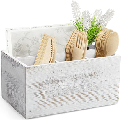 DRASTAR Paper Plate Dispenser, Acacia Utensil Caddy Organizer, Large Silverware Holder for Party, Paper Plate Organizer, Kitchen Utensil Caddy for Party Picnic Camping