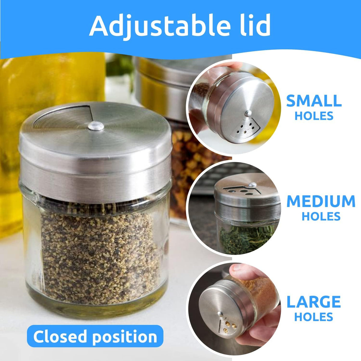 CUSINIUM 2-Pack 1.5oz Glass Spice Seasonings Shaker With Adjustable Lid