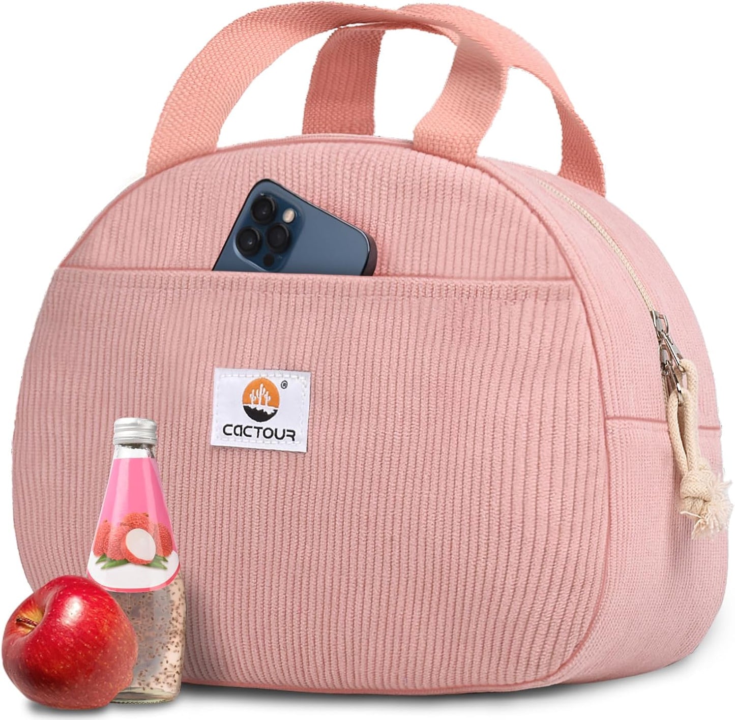 CaCTOUR Lunch Box for Women Girls Teens,Cute Lunch Box Cooler Bag, Portable Insulated Small Lunch Bag Women Reusable Corduroy Lunch Tote for Work/Travel/Picnic/School (Dog Green,Small)