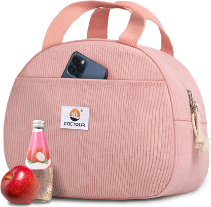 CaCTOUR Lunch Box for Women Girls Teens,Cute Lunch Box Cooler Bag, Portable Insulated Small Lunch Bag Women Reusable Corduroy Lunch Tote for Work/Travel/Picnic/School (Dog Green,Small)