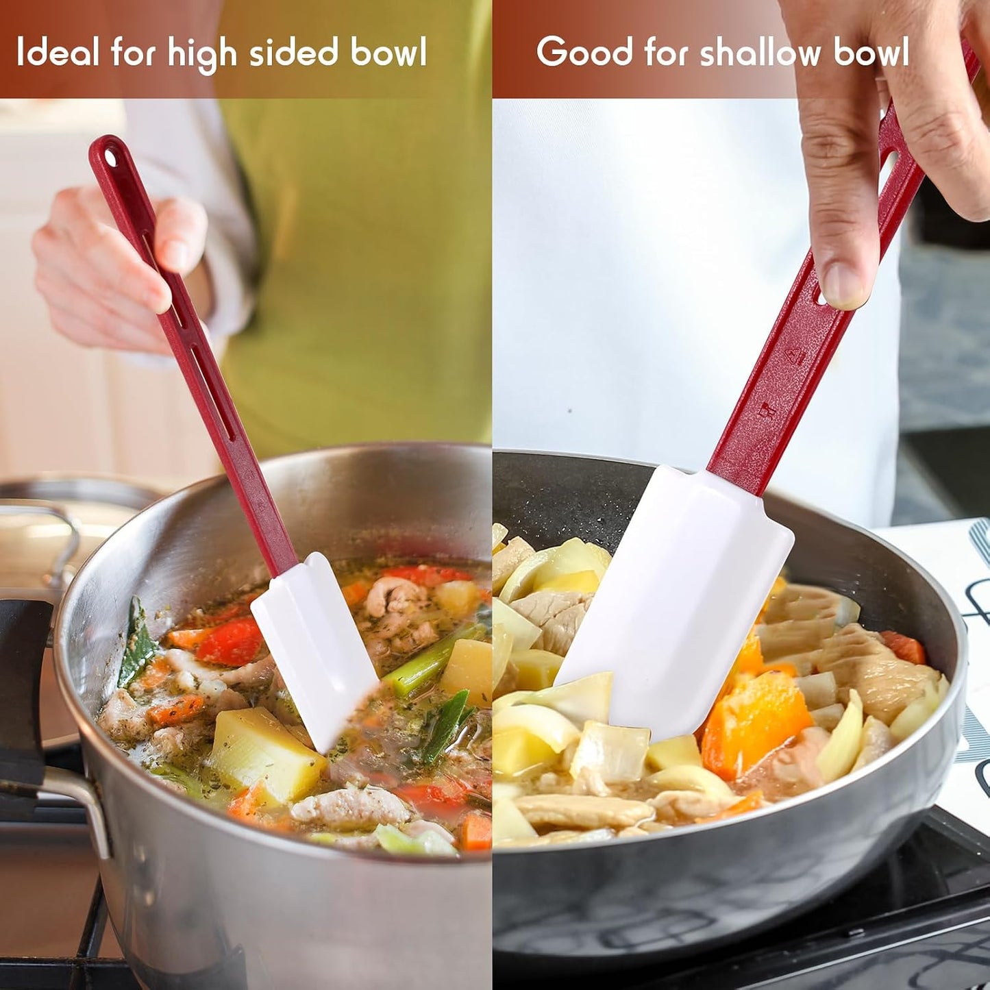 Norme 8 Pcs High Temp Silicone Spatulas Heat Resistant Rubber Spatula Commercial Silicone Scraper with Handle for Kitchen Cook Baking Mixing Utensil, Dishwasher Safe (10 Inch,14 Inch)