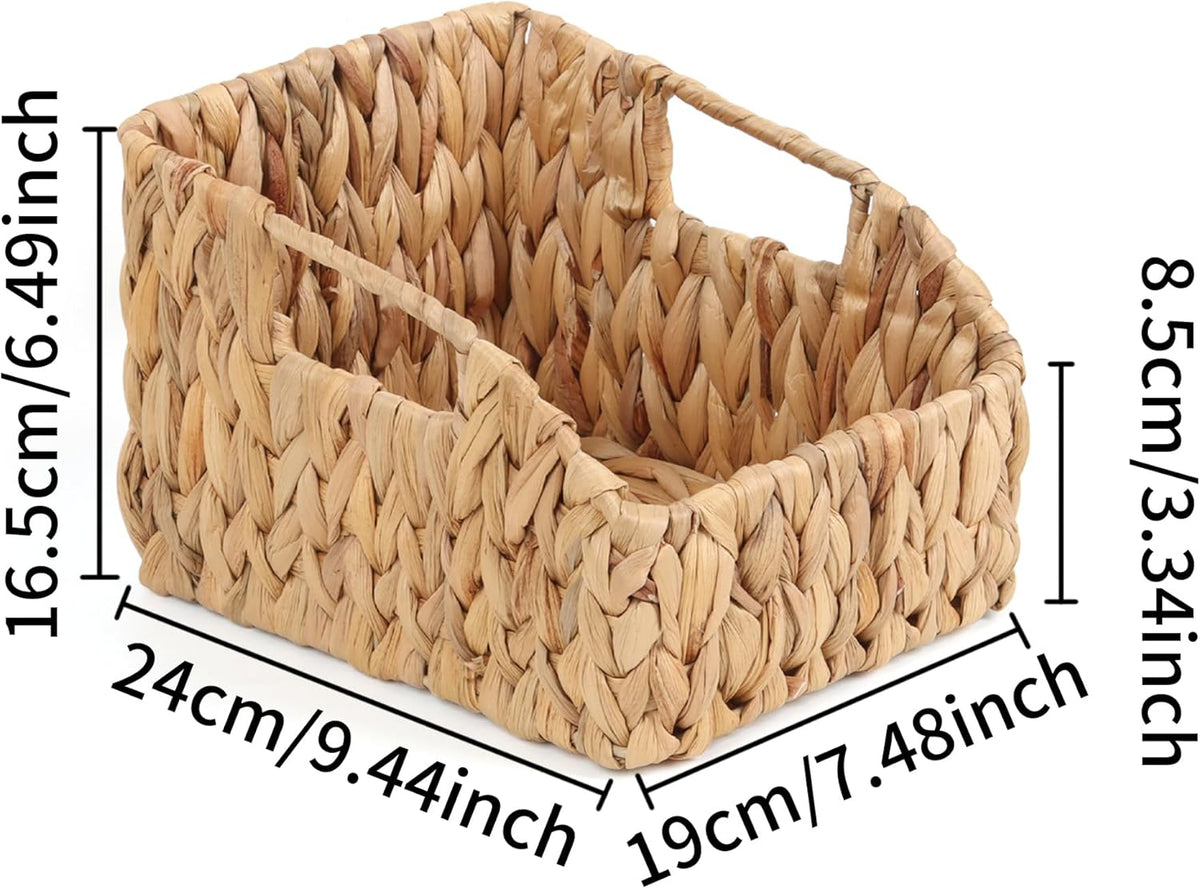 FEILANDUO Wicker Basket with Handles, Handwoven Storage Basket for Pantry, Trapezoid Decorative Baskets for Shelves Home Organizer (Natural(Water Hyacinth), 7.48"L x 9.44"W x 6.49"H)
