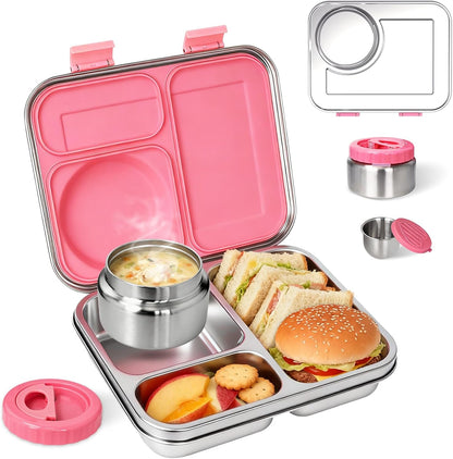 Stainless Steel Bento Lunch Box：7+ Older Kids，Teens ＆ Adult with Insulated Food Jar,Leakproof 3-Compartment,BPA-Free, Eco-Friendly,Dishwasher Safe, Large-Capacity Box, School,Office,Travel （Blue)