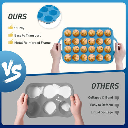 2 Packs 12 Cups Silicone Muffin Pan for Baking with Metal Reinforced Frame Regular Size Cupcake Pan Tray Egg Bites Silicone Cookie Molds Muffin Tin Tart Pans Sheet Set for Oven Dishwasher Safe