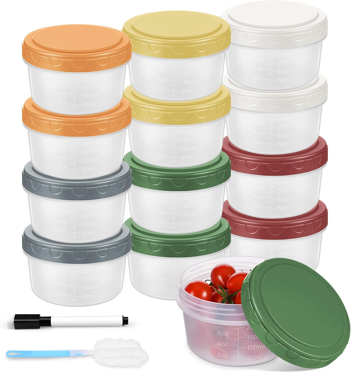 6pcs 10 oz Small Plastic Containers with Lids, Salad Dressing Container Reusable Small Food Storage Containers for Meal Prep, Leakproof, Microwave Dishwasher Freezer Safe, BPA-Free