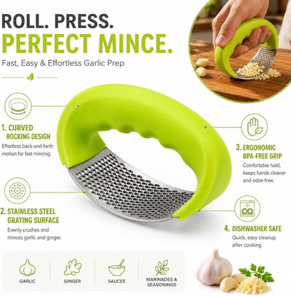 Stainless Steel Rolling Garlic Press with Ergonomic Handle