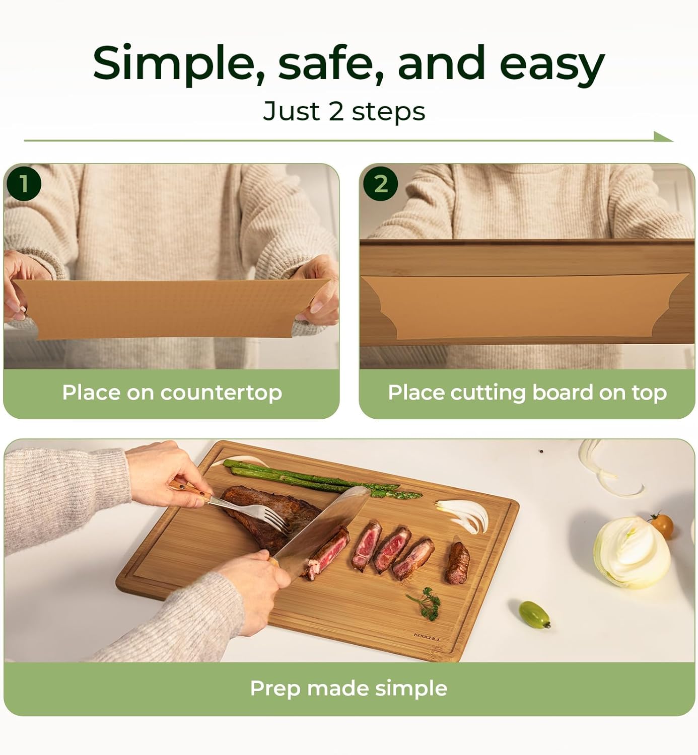 Keechee Cutting Board with Non-slip Mat, Bamboo Cutting Board for Kitchen Meal Prep & Serving - Wood Serving Board Set with Deep Juice Groove Ideal Kitchen Gifts