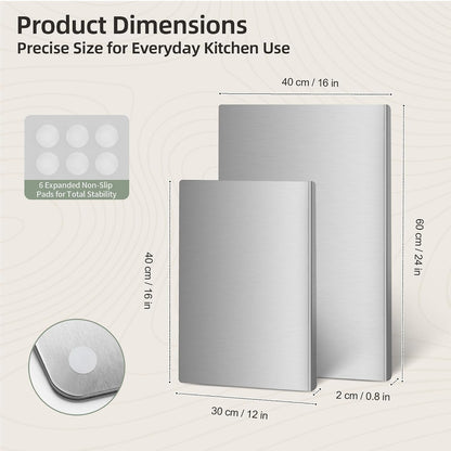 Stainless Steel Cutting Board Set with Lip, 2 Pack 16" & 24" Metal Chopping Boards for Kitchen Countertop, Non-Slip Food Prep Boards for Meat & Vegetables