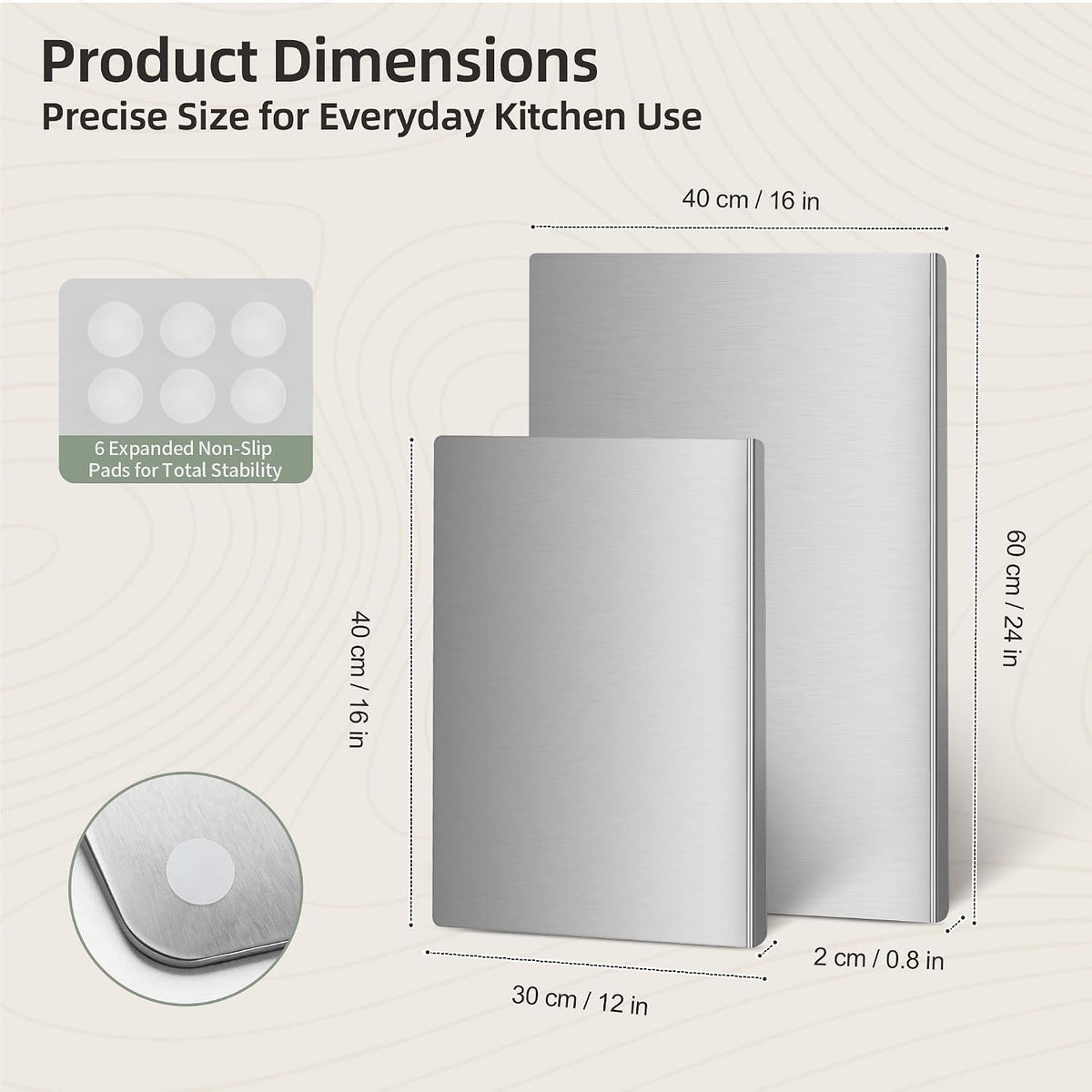 Stainless Steel Cutting Board Set with Lip, 2 Pack 16" & 24" Metal Chopping Boards for Kitchen Countertop, Non-Slip Food Prep Boards for Meat & Vegetables