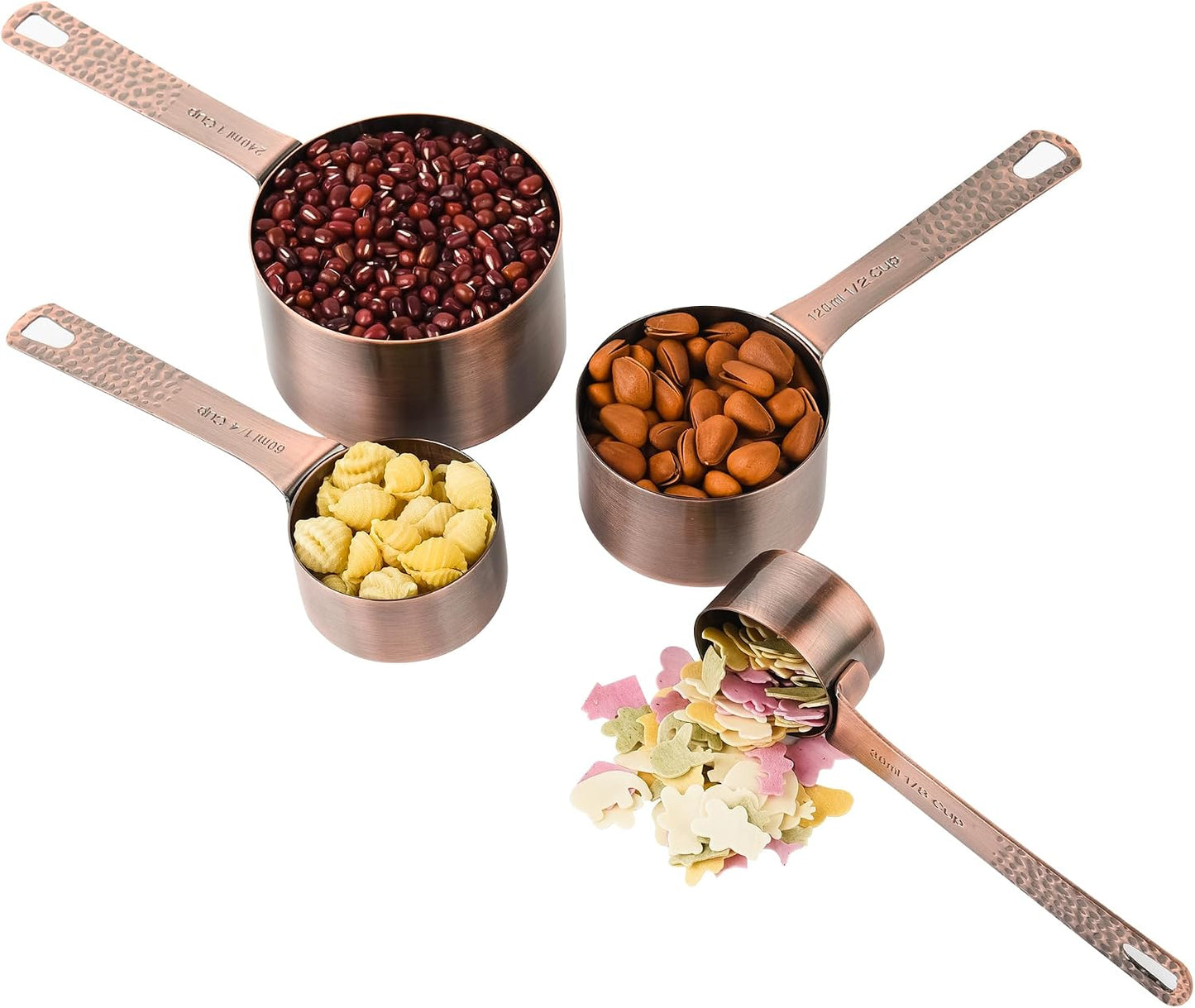 Copper Measuring Cups and Spoons Set 14, Stainless Steel Measuring Cups and Spoons set, Metal 6 Measure Cup and 7 Measure Spoon with 1 Leveler for Kitchen & Baking