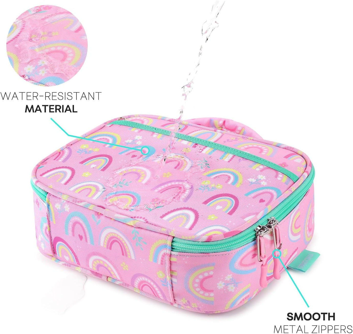 mibasies Kids Lunch Box for Girls Toddler, Insulated and Reusable Lunch Bag for School, Pink Rainbow