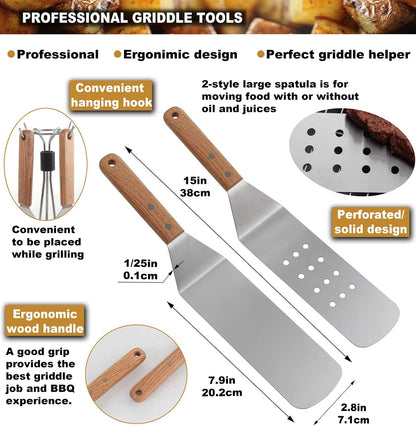 ROMANTICIST 8pc Professional Stainless Griddle Accessories Kit