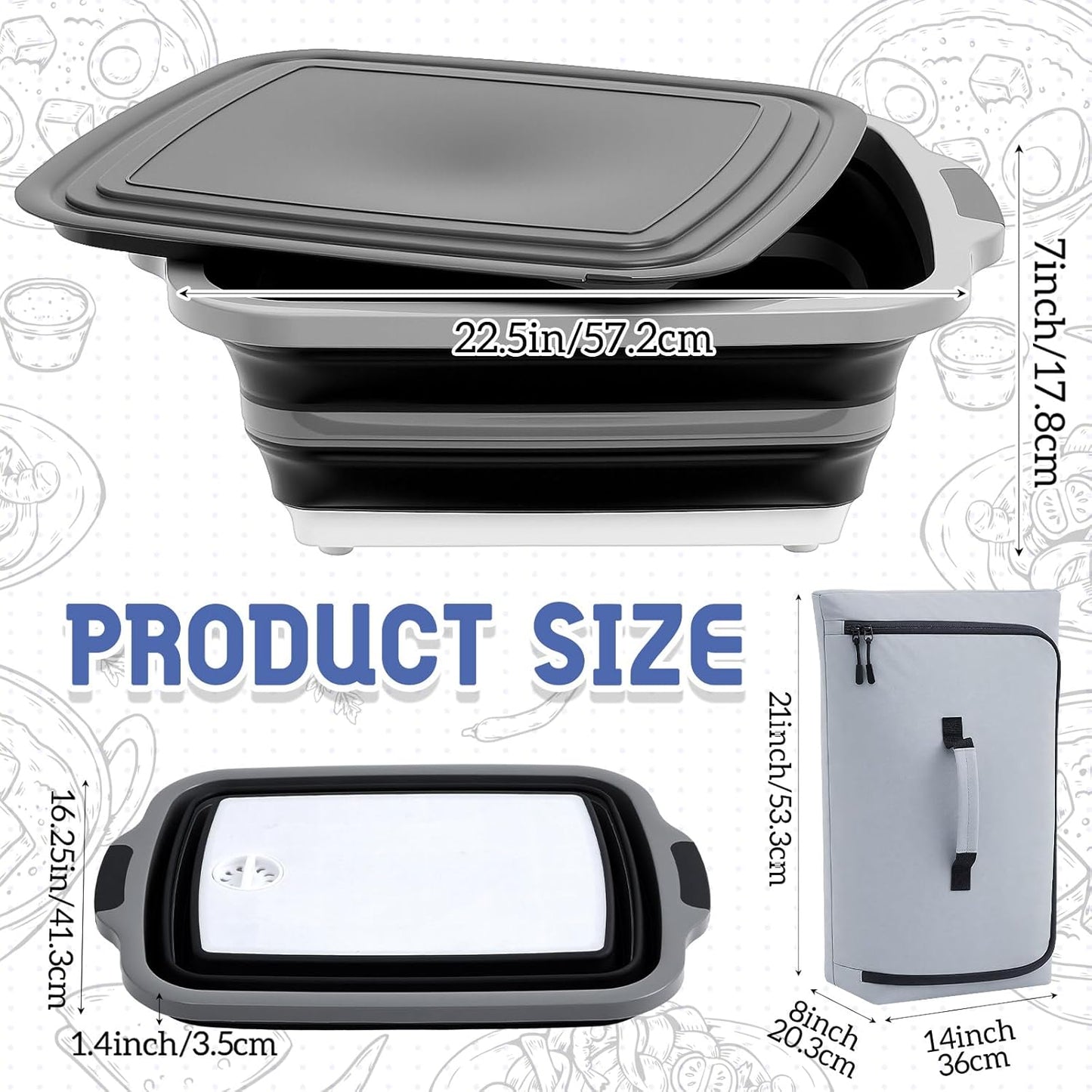 Funnymoom 2pcs Barbecue Prep Set Include Collapsible BBQ Prep Tub with Lid and Cutting Board(4.22 Gal/16l) BBQ Blanket for Resting Meat(21inch) Smoker Blanket Insulated(Black,Classic Style)