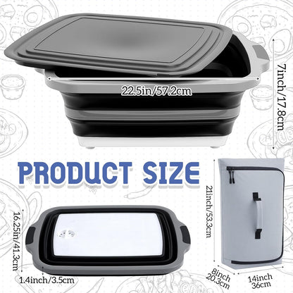 Funnymoom 2pcs Barbecue Prep Set Include Collapsible BBQ Prep Tub with Lid and Cutting Board(4.22 Gal/16l) BBQ Blanket for Resting Meat(21inch) Smoker Blanket Insulated(Black,Classic Style)