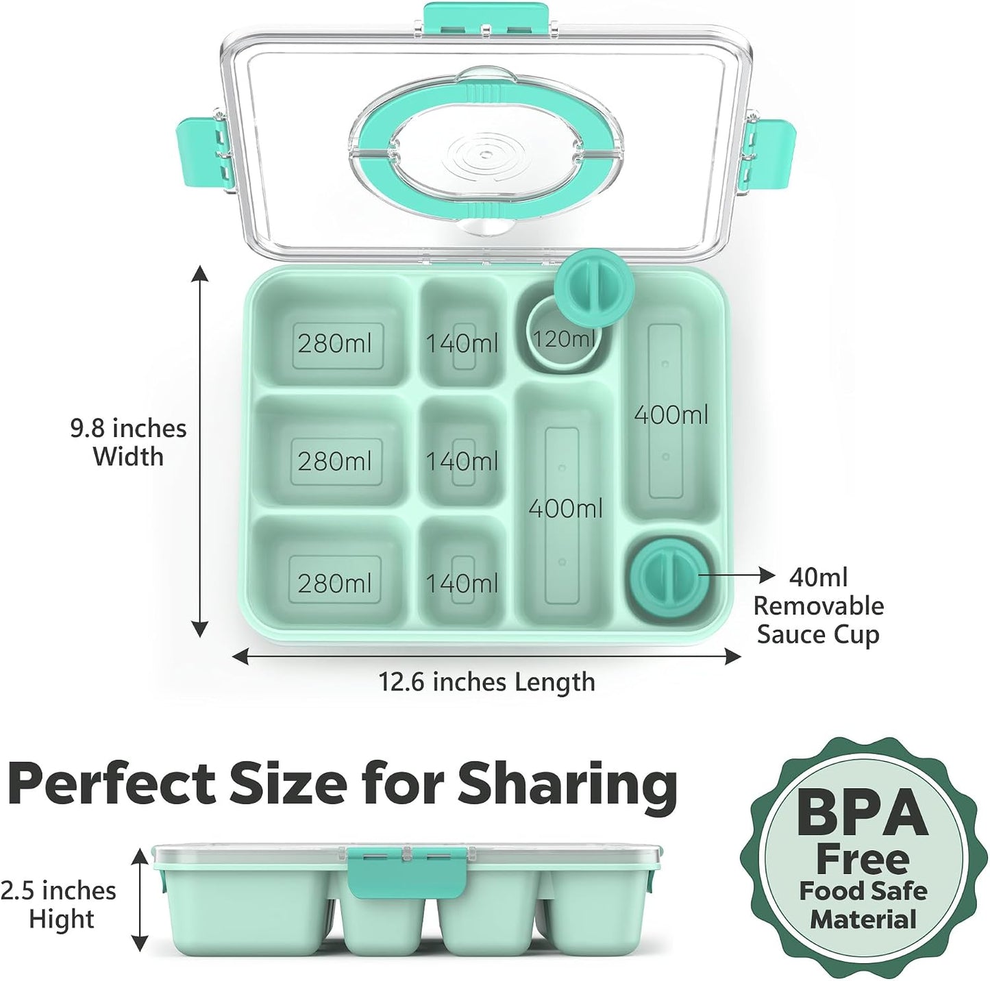 Snackle Box Container for Adults with 10 Compartment, Divided Serving Tray with Lid and Handle and 2 Sauce Containers, Portable Snack Box Container for Charcuterie Party Travel, Purple