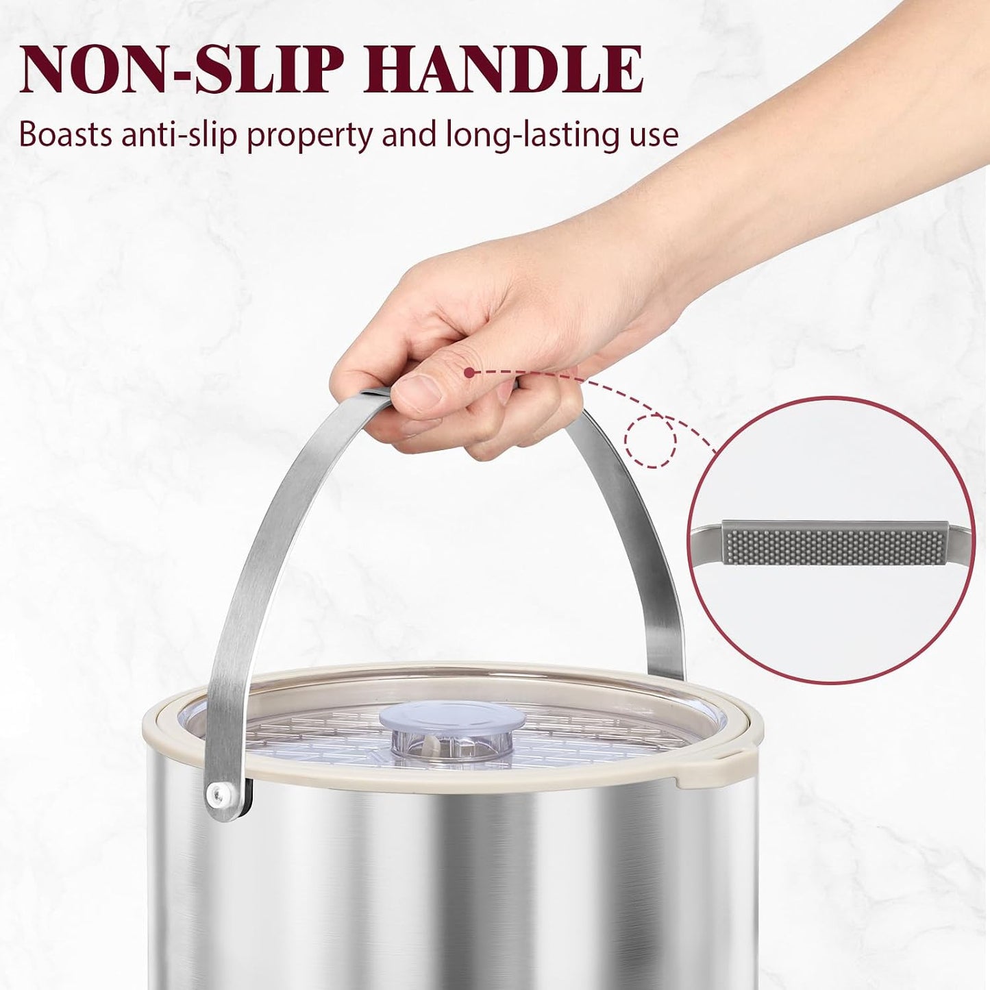6.8L/7QT Insulated Ice Bucket with Lid & Scoop,Double-Wall Ice Bucket for Parties,Cocktail Bar(White)