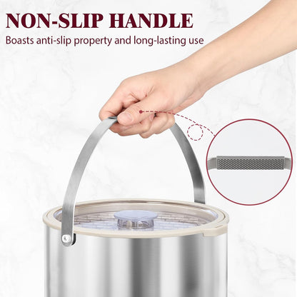 6.8L/7QT Insulated Ice Bucket with Lid & Scoop,Double-Wall Ice Bucket for Parties,Cocktail Bar(White)