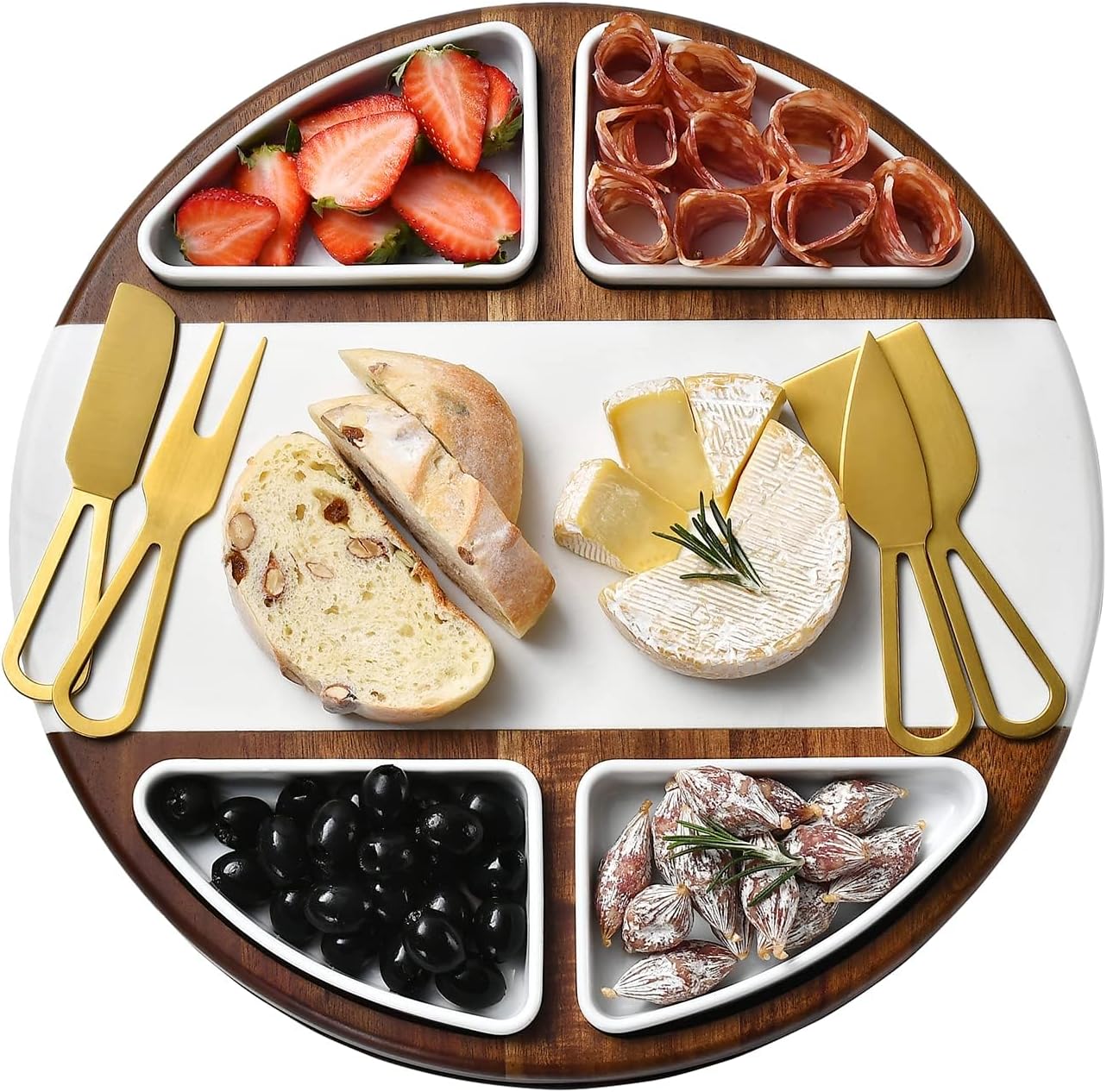 Shanik Acacia Wood Lazy Susan Cheese Board Set – Rotating Charcuterie Platter, Elegant Serving Tray for Appetizers, Snacks, Parties & Weddings