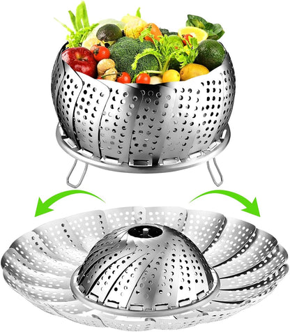 Vegetable Steamer Basket for Cooking 304 Stainless Steel Veggie Food Steamer Basket, Folding Expandable Steamers to Fit Various Size Pot (5.9" to 10")