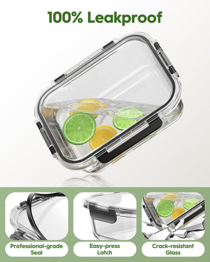 Canfanni 40 Piece Glass Food Storage Containers with Lids, Borosilicate Meal Prep Containers, BPA-Free, Stackable, Airtight Leak-Proof, Microwave, Dishwasher, Freezer Safe (20 lids & 20 Containers)