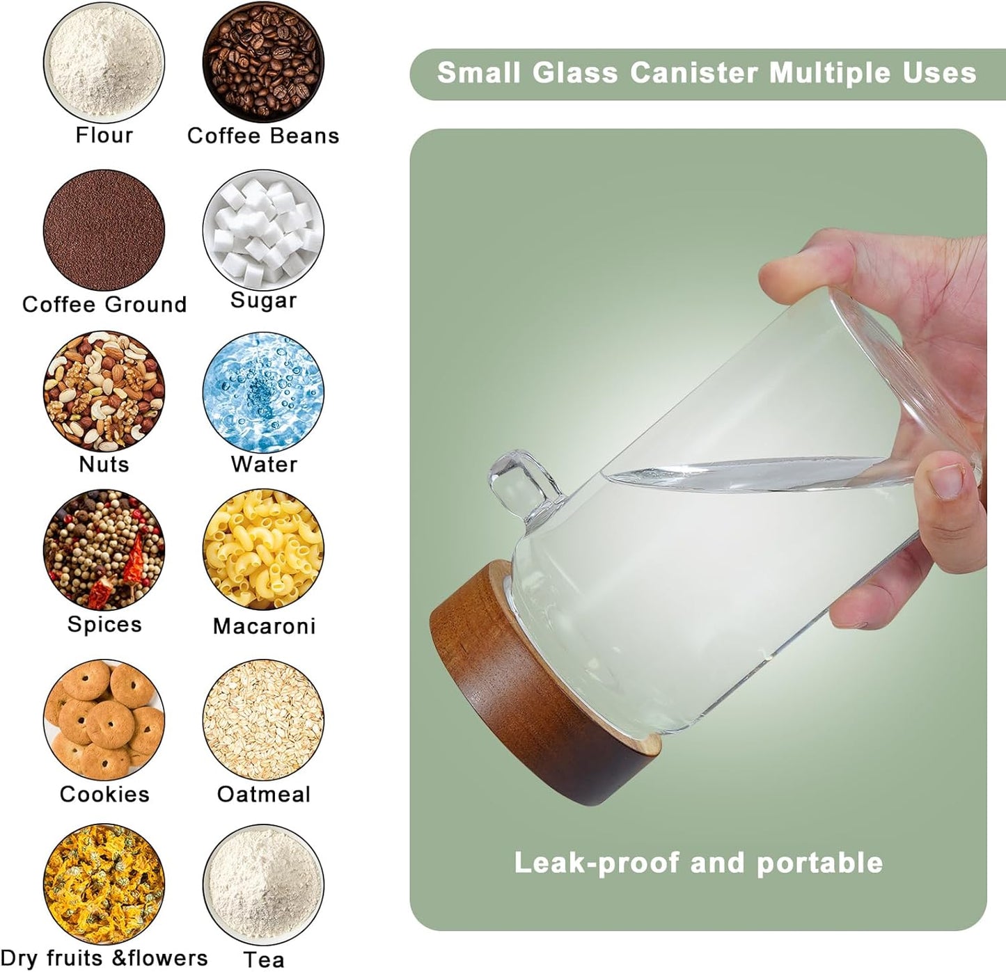 6 pc Glass Spice jars Glass Jars with Screw Lid 5 oz Acacia Wood Glass Herb Sugar Coffee Bean Ground Container Food Storage Canister for Candy Pantry Tea Seasoning Meal Prep Snack (6*150ml(5oz))