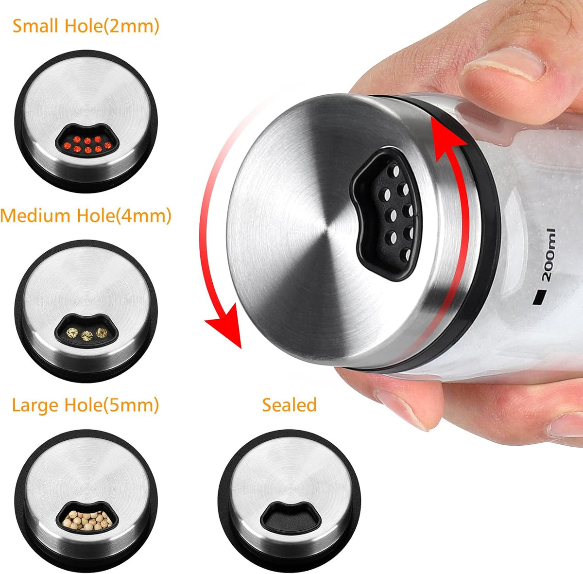 Accmor Salt Pepper Shakers with Adjustable Holes, Glass Spice Shaker Seasoning Cans for Kitchen, Home Restaurant Farmhouse BBQ Camping