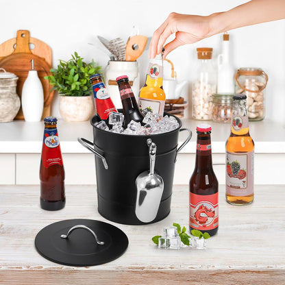 YOUEON 4L Ice Bucket with Scoop and Lid, Double Walled Insulated Wine Bucket Chiller with Carry Handles, Beverage Tub for Cocktail Party, Camping, BBQ, Indoor & Outdoor Use, Black