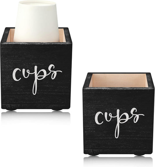 Yookeer 2 Pack Wooden Cup Dispenser - 3/5 oz Disposable Drink Holder for Bathroom, Kitchen, Wedding Farmhouse Party Decoration(Black)