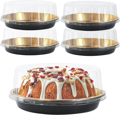 5pcs Round Cake Pies Carriers 11 Inch Plastic Disposable Cake Containers with Dome Lids Clear Bundt Cake Boxes Sandwich Trays