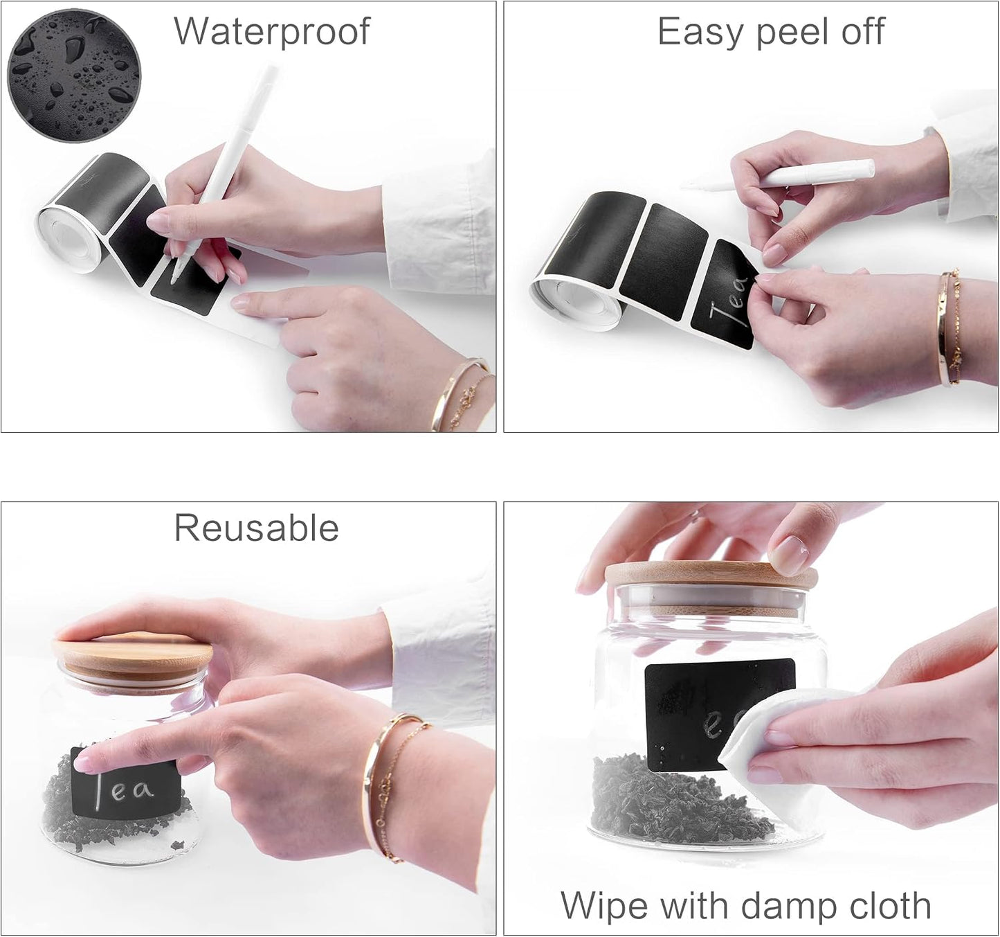 Chalkboard Labels, 120 Pcs Black Reusable Waterproof Labels Stickers, Kitchen Pantry Sticker for Containers, Mason Jars, Condiments, Food Storage (Wavy)