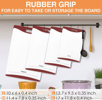 Extra Large Cutting Boards, Plastic Cutting Boards for Kitchen (Set of 4) Cutting Board Set Dishwasher Safe Chopping Board with Juice Grooves Easy-Grip Handles, Grey, Empune
