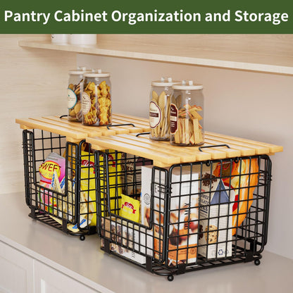 Wire Storage Basket for Kitchen Pantry: GGIU Stackable Kitchen Counter Organizers - Wire Organizing Bin for Produce Fruit Vegetable Potato and Onion Black