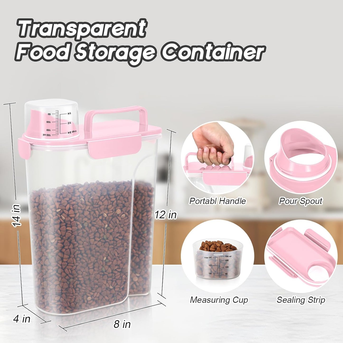 LEAWALK 5Lbs Airtight Cat Dog Food Storage Container with Upgraded Large Nozzle BPA-Free, Pet Food Storage Containers for Rice, Grain, Pet Food, Flour, Dog Treat Storage (Dark Gray, 5L-1pack)
