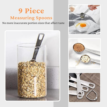30PCS Measuring Cups and Spoons Set, 7 Nesting Measuring Cups, 18 Measuring Spoons and 5 Mini Spoons, Stainless Steel Kitchen Measuring Set for Dry and Liquid Ingredients, Perfect for Cooking & Baking