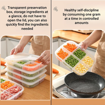 Divided Vegetable Tray with Lid，5 Compartments + 6 Compartments Snack Box - Clear Refrigerator Organizer - Plastic Food Storage Containers for Snacks, Fruits, Vegetables, Salads and Meat（4Pcs