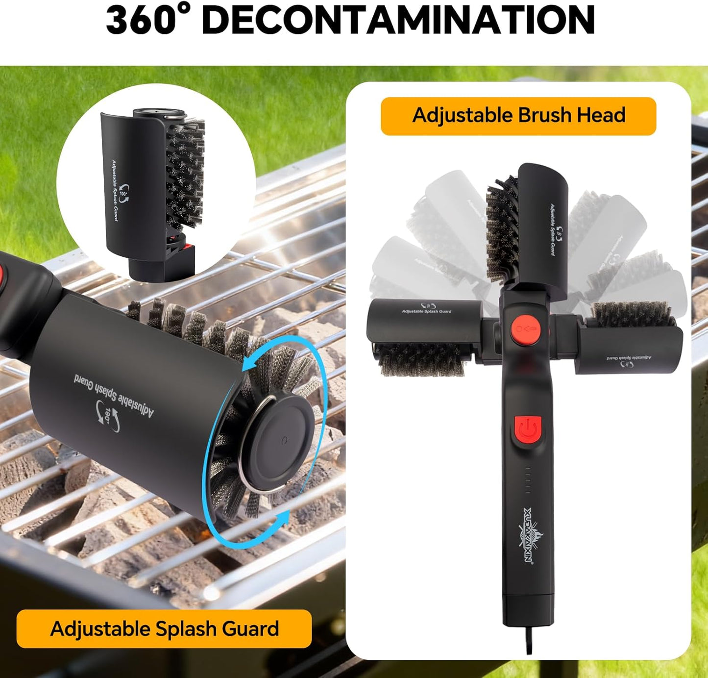 XUDAKAIXIN Electric Grill Brush – No Bristle Shedding, High Torque with 3-Speed Modes, 2026 Upgraded Rechargeable & Adjustable-Angle Grill Cleaner, Gifts for Men/Dad