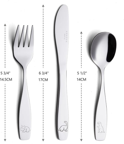 ANNOVA Kids Silverware Children's Safe Flatware Set Stainless Steel - Children Forks, Children Tablespoons, Toddler Utensils, Metal Cutlery Set for LunchBox (Rainbow, 6)