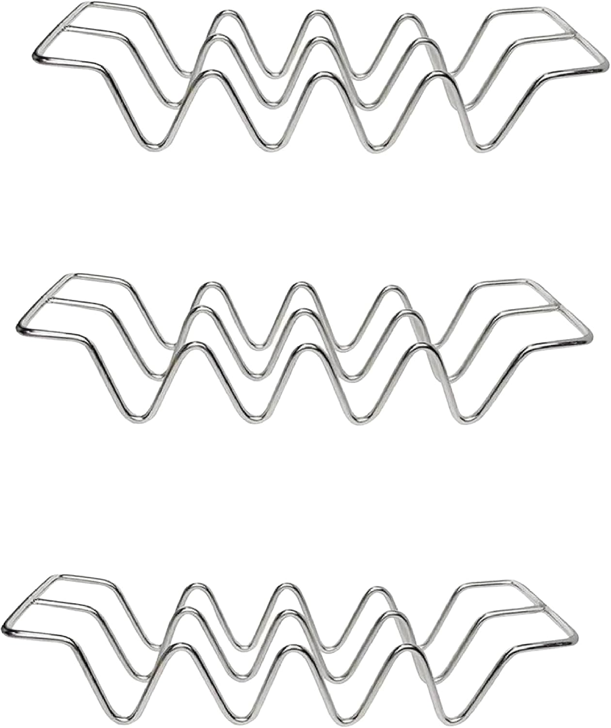 Dependable Industries inc. Essentials 3-Pack Stainless Steel Taco Holder Stand – Holds 4 Tacos Each, Oven & Grill Safe, Dishwasher-Safe Metal Taco Tray for Hard & Soft Shells, Taco Bar Serving Rack