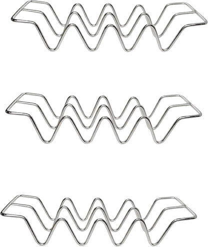Dependable Industries inc. Essentials 3-Pack Stainless Steel Taco Holder Stand – Holds 4 Tacos Each, Oven & Grill Safe, Dishwasher-Safe Metal Taco Tray for Hard & Soft Shells, Taco Bar Serving Rack